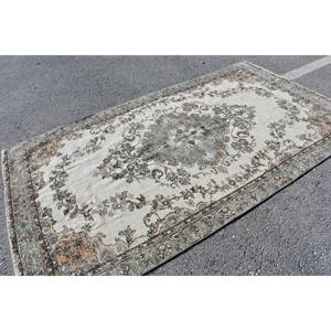 Tapis Vintage Beige Vert Laine 5.2 X 9ft À La Main Turc Rectangle Tapis Patchwork Conception pour Salon Chevet Latex Soutenu - Product Image 4