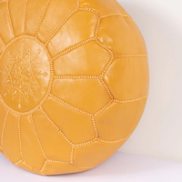 Pouf ottoman pliable en cuir véritable jaune antique marocain traditionnel fait main avec housse amovible, tabouret de salon