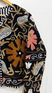 Indien court doux manteau coton velours Suzani broderie florale veste vêtements d'hiver veste manteau Floral femmes manteau - Product Image 5