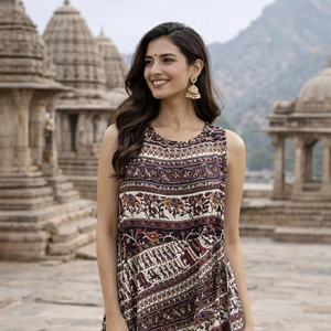 Robes élégantes en coton imprimé en gros, magnifiques robes sans manches Naptol pour femmes, robe de demoiselle d'honneur en gaze d'été, robe ample - Product Image 1