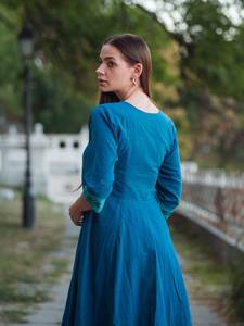 Robe Mandakini en tissage à la main, style bohème, en coton, longueur mollet, décontractée, occasionnelle, fabriquée à la main, mode éthique - Product Image 3