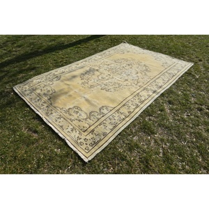 พรมตุรกีวินเทจขนาดใหญ่6X9.5ฟุตคลาสสิกสีเบจสีน้ำตาลผ้าขนสัตว์วัสดุยางด้านหลังเป็นรูปสี่เหลี่ยมผืนผ้าพรมห้องโถงห้องโถง - Product Image 3