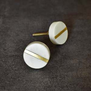 Bouton de tiroir en marbre blanc avec cadre en laiton, quincaillerie décorative pour meubles, élégant et luxueux, vente en gros - Product Image 2