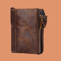 Dompet Kulit Sapi Asli Pria Vintage, Organizer Kartu, Gaya Kasual Modis, Perlindungan RFID, Penutup Terbuka, Ukuran Besar