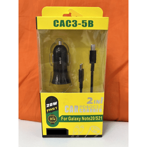 CAC3-5B ที่ชาร์จในรถยนต์ 2-in-1 20W สำหรับกาแลคซี่ โน้ต 20/S21 แรงดันไฟฟ้า 12-24V - Product Image 1