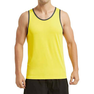 Haute qualité jaune Gym entraînement débardeur broderie imprimé Logo conception pour été respirant coton tricoté hommes taille - Product Image 1