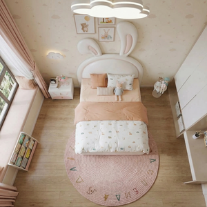 Lit pour enfant en bois massif, taille complète, en cuir écologique, sans odeur, de couleur crème, moderne, fabriqué en usine OEM - Product Image 5