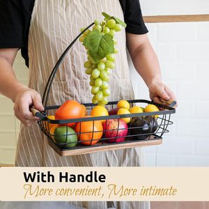 Cesta de frutas de Metal Rectangular, Base de madera negra, colgador Banan para mostradores de cocina, herramienta de fruta, almacenamiento de zapatos, comida térmica - Product Image 2