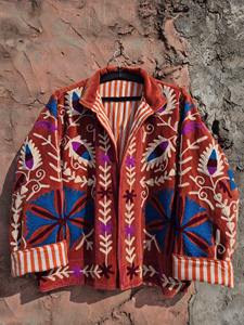 Handmade Embroidered Velvet Jacket: Bohemian Floral <b>Coat</b> - Product Image 3