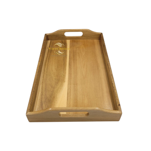 Plateau de service en bois avec poignées, logo personnalisé, plateau OEM pour marques de distributeurs privés - Product Image 1