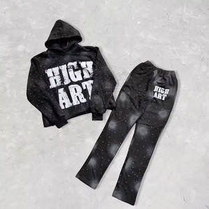 Bajo MOQ invierno con capucha Casual sólido hombres Rhinestone chándal tela suave nuevo diseño - Product Image 1