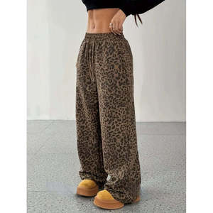 Pantalones de mujer de cintura alta con cordón elástico y corte ancho de dos hilos, 35747 - Café - Product Image 3