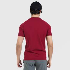 M024 Slim Fit Maroon Short Sleeves T-Shirt Printed Solid Pattern Tee with Silk <b>Screen</b> Printing Knitted Fabric Garment Dyed - Product Image 2