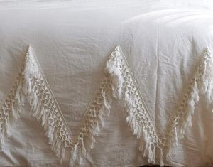 Juego de funda nórdica con borlas Bohemias de algodón 100% con patrón sólido blanco para ropa de cama de boda estilo de granja para uso en el hogar, Hotel, Hospital - Product Image 4