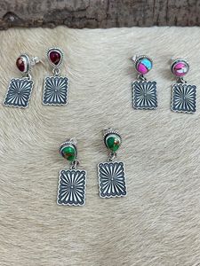 ต่างหูห้อยเงินสเตอร์ลิงทำด้วยมือลายนกยูงดอกรักเร่ผ้าฝ้ายลายนกยูงและดอกกุหลาบดอกรักเร่สำหรับเป็นของขวัญสำหรับผู้หญิง - Product Image 2