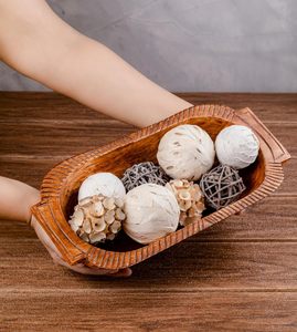 Grand bol à pâte en bois de 14 ''pour décoration, énorme pièce maîtresse décorative plateau ovale bols à pâte rustiques pour table, longs tournés à la main - Product Image 4