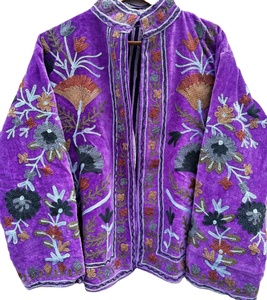 Suzani embroidery Floral <b>Jackets</b> Velvet inner Cotton Blue Bohemian Winter <b>Jacket</b> Coat vintage Boho <b>wedding</b> Reversible - Product Image 1