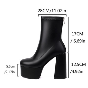 <span class=keywords><strong>Bottes</strong></span> pour femmes BUSY GIRL XY4625, grande taille 48, mi-<span class=keywords><strong>mollet</strong></span>, <span class=keywords><strong>cuir</strong></span> marron et blanc, extensible, fermeture éclair, plateforme, talon bloc, <span class=keywords><strong>bottes</strong></span> courtes pour femmes - Product Image 2
