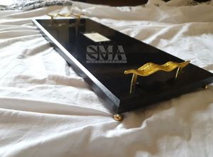 Bandeja Decorativa Rectangular de Mármol Negro Premium, Moderna y Elegante, con Patrón Abstracto y Asa Móvil para Servicio de Té y Café de Lujo en el Hogar - Product Image 2