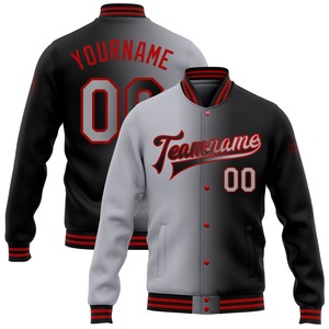 Veste bomber décontractée d'hiver en gros directement de l'industrie, personnalisée, noir, blanc-gris, entièrement à boutons-pression, style varsity, deux tons - Product Image 4