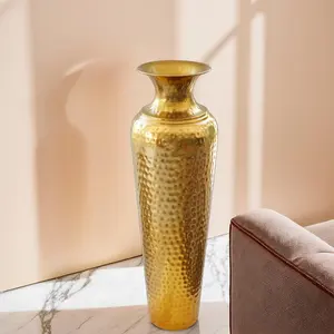 Florero de suelo metálico con textura martillada de estilo industrial moderno para vestíbulo de hotel y decoración de interiores a precio de exportación - Product Image 3