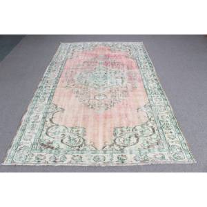 พรมวินเทจตุรกีขนาดใหญ่ 5.3x8.5 ฟุต พรมขนสัตว์สีชมพู - Product Image 1
