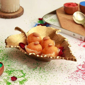 Gold Leaves Elegance Tray <b>Platter</b> Vintage Design Serving Tray for Home or Special Occasions Stoneware Dishes - Product Image 1