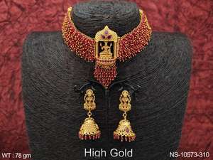 Temple Jewellery High <b>Gold</b> Plated Fancy Style Temple <b>Necklace</b> Set - Product Image 2