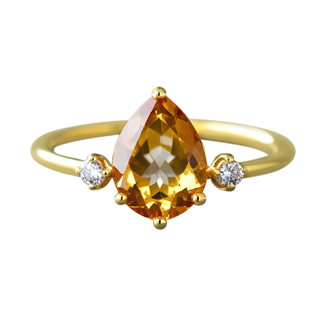 Elegant 14K Solid Yellow Gold Ring with Citrine Gemstone and Natural Diamond Ring Manufacture