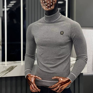 Suéter informal de otoño para hombre para cuello Polo manga larga cremallera calor cálido Cachemira Mohair estampado Jacquard Logo botón raya letra. - Product Image 1