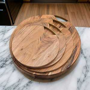 Bloc à découper en bois d'acacia de qualité supérieure planche à fromage durable avec poignée élégante servant accessoire de cuisine à pagaie de coupe - Product Image 6