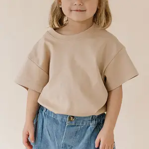 Custom Logo Ids Drop Shoulder Boxy Tee Blank 100% Cotton Toddler Baby Girls Oversized Heavyweight T-Shirt