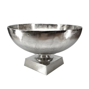 Bol de service décoratif en aluminium fini argent avec piédestal Bol élégant pour la maison, la cuisine, la table à manger, la fête et le mariage - Product Image 1