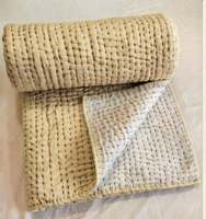 Ensemble de couette double en coton Kantha uni avec deux taies d'oreiller, écologique, toutes saisons, imprimé floral moderne 60x90