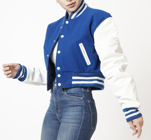 Wholesale New Trending Custom logo New Fashion Stylish Embroidered <b>Women</b> Cropped Varsity <b>Jacket</b> - Product Image 1