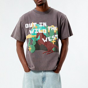 Wholesale Custom Logo Heavy Weight <b>Box</b> Fit 100% Cotton <b>Drop</b> Shoulder Oversized Cropped Boxy T Shirts for Men - Product Image 3