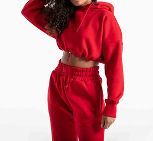 Solid plain <b>Red</b> color <b>crop</b> <b>top</b> long sleeve custom made wheolsale price <b>top</b> quality fabric women two piece <b>crop</b> <b>top</b> tracksuits - Product Image 3