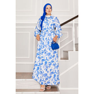 Camisa de Vestir Azul con Estampado Floral, Cuello con Lazo Lateral, Estilo Boho Casual para Damas, Tallas XS-XL, Alta Calidad, Transpirable, Estilo Paisley, con Borlas, Ligera - Product Image 4