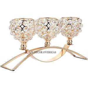 Customized Size And Shape Available High Grade Gold Plated Metal And <b>Crystal</b> Beaded Attractive Look Designer <b>Candle</b> Stick Holder - Product Image 5