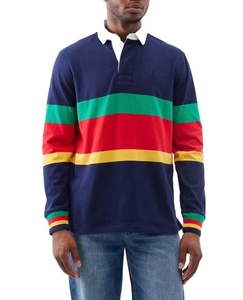 Polo de rugby à rayures décontracté à manches longues pour hommes durable et respirant pour un usage quotidien tenues de sport polos de rugby imprimés - Product Image 4