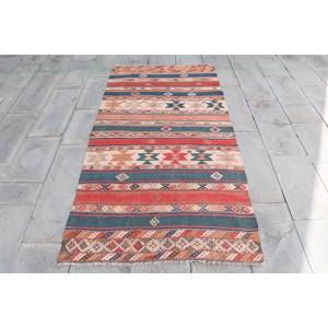 พรมวินเทจสไตล์ตุรกี ขนาด 3.5x7.2 ฟุต พรมปูพื้นสีแดงลายคิลิม - Product Image 1