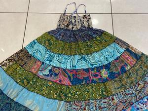 Vintage Bohemian Silk <b>Maxi</b> Dress with Flowy Long Patchwork <b>Skirt</b> Free Size Wrap Multi-Layered Peasant Style for Festivals - Product Image 4