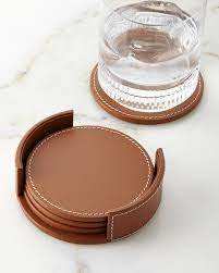 Sous-verres en cuir de haute qualité 6 pièces sous-verres à boisson de forme ronde noir marron ensemble de sous-verres en cuir avec support - Product Image 4