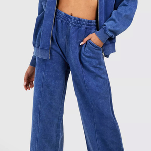 Ropa de jogging de algodón personalizada, chándal de lavado ácido para mujer, conjuntos de Jogger personalizados, chándales informales de algodón a rayas para mujer - Product Image 6