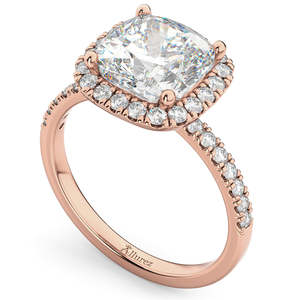 Bague de fiançailles en or rose 14 carats avec halo de diamants taille coussin, 2,55 carats - Product Image 3