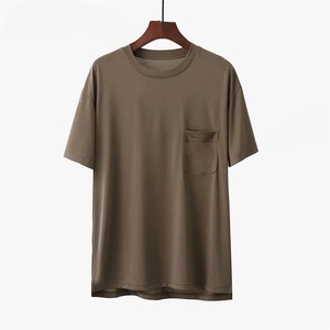 Camisetas formales de punto de algodón sólido para hombre, Camiseta básica Unisex con bolsillo, ropa de calle informal de gran tamaño, Camiseta con bolsillo, opción de logotipo personalizado - Product Image 3