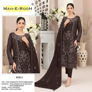 ผ้าจอร์เจียเจ็ตเทียมขนาดใหญ่ออกแบบใหม่เสื้อปักตามลำดับงานด้วยมือจริงและจับคู่กับด้านล่างด้วย dupatta ปัก - Product Image 2