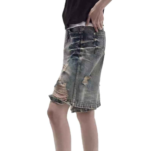 Shorts Vaqueros Unisex de Cintura Alta, Desgastados, Rotos, de Pierna Recta, Holgados y Casuales para Hombre, Verano - Product Image 3