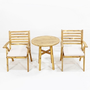 Ensemble de bistrot en bois d'acacia Comehome, chaises pliantes avec coussins blancs doux - Product Image 3