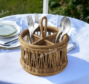 Organizador de cubiertos de mimbre Popular, herramientas de cocina tejidas a mano, encimera de almacenamiento, mesa de cocina, soporte para cubiertos con asa - Product Image 4